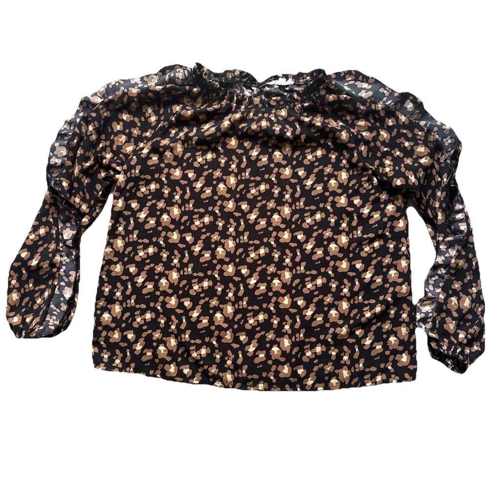 THML Black & Tan Print Cold Shoulder Ruffle Sleeve Top Large